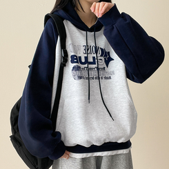 【起毛】]バイカラーラグランフード WHITE MELANGE