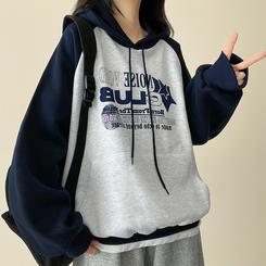 【起毛】]バイカラーラグランフード WHITE MELANGE