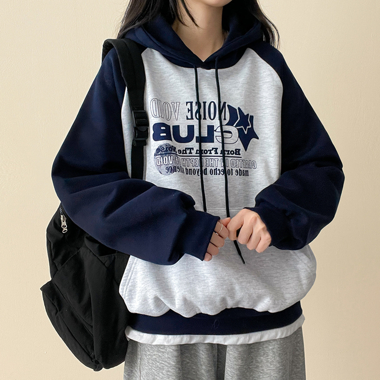 【起毛】]バイカラーラグランフード WHITE MELANGE