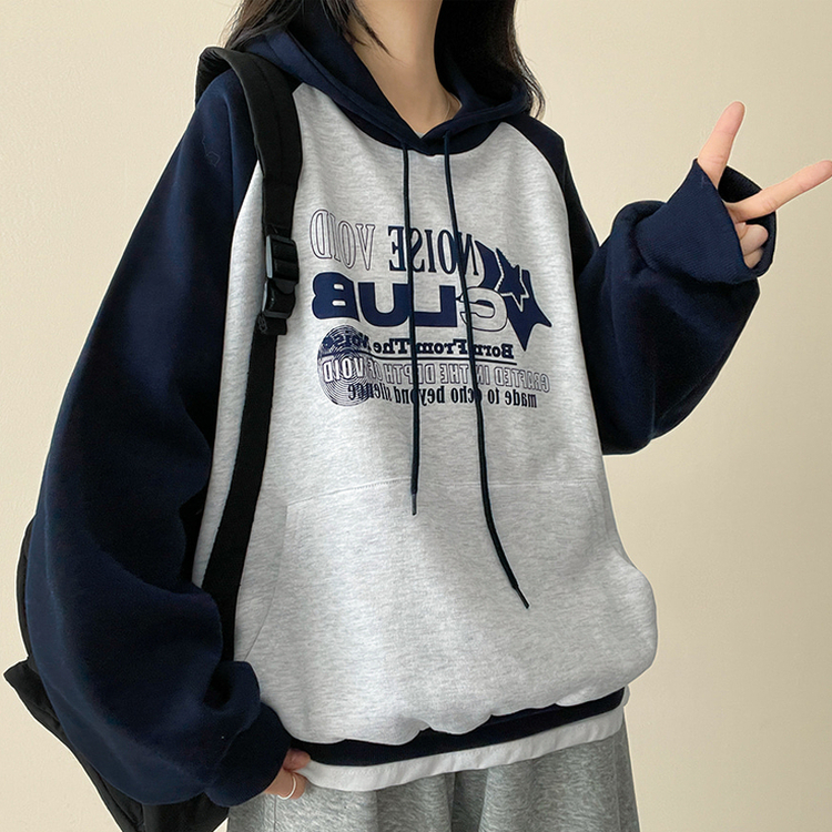 【起毛】]バイカラーラグランフード WHITE MELANGE