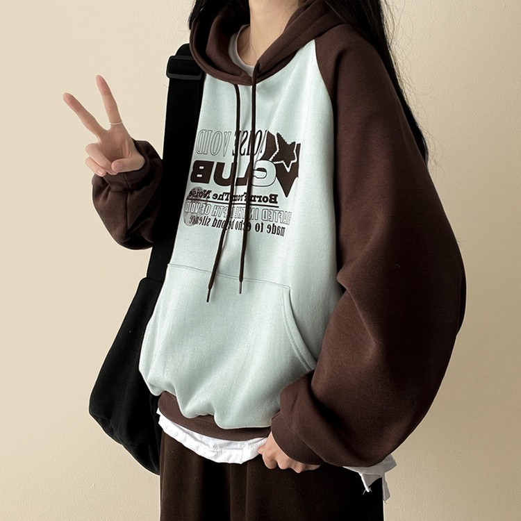 【起毛】]バイカラーラグランフード MINT