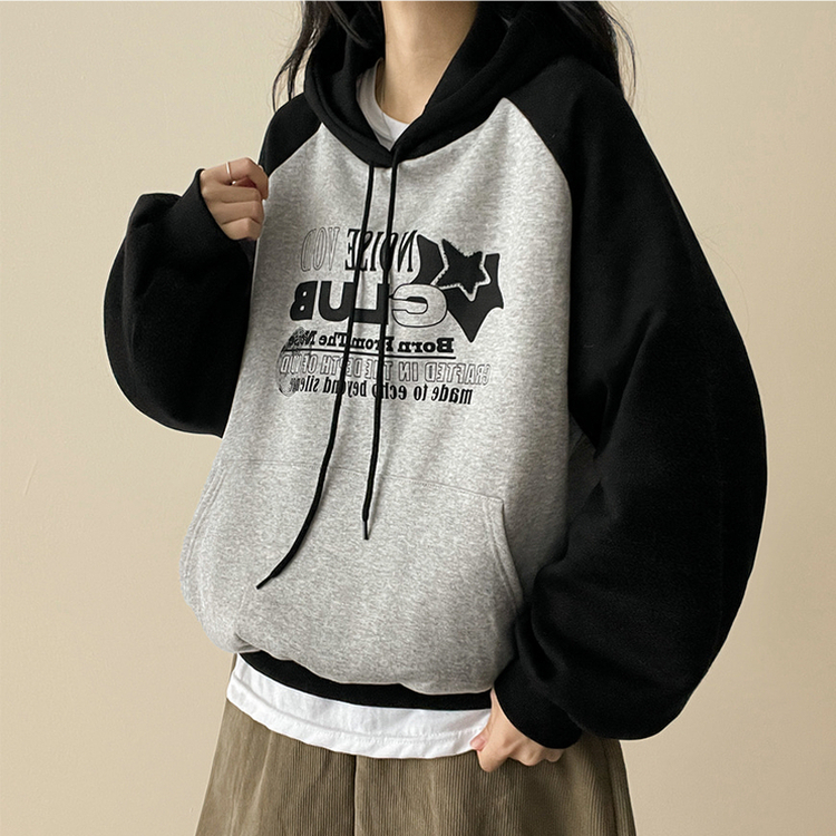 【起毛】]バイカラーラグランフード MELANGE