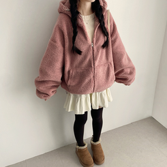 ボアウールフードジップアップ(6color) PINK