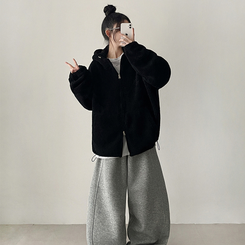 ボアウールフードジップアップ(6color) BLACK