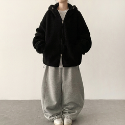 ボアウールフードジップアップ(6color) BLACK