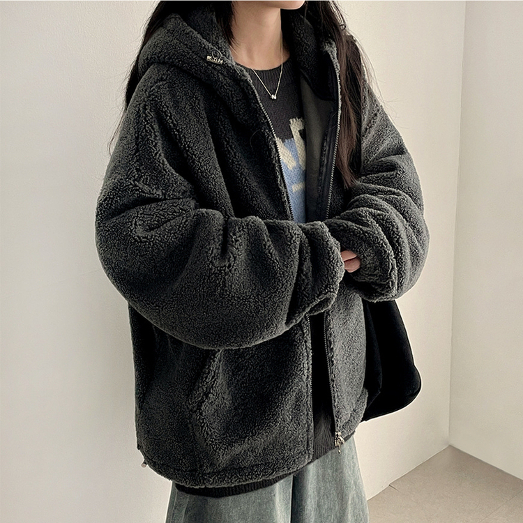 ボアウールフードジップアップ(6color) CHARCOAL