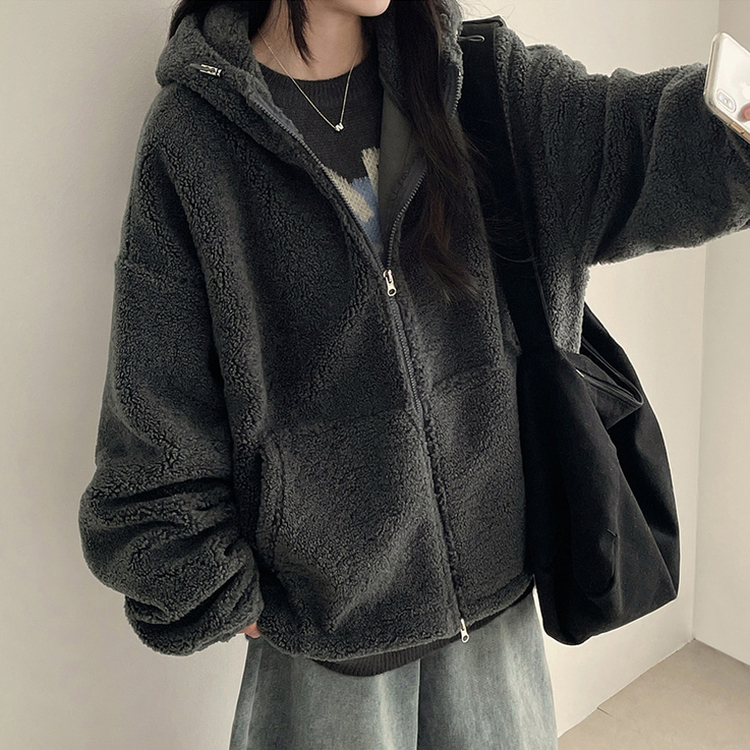 ボアウールフードジップアップ(6color) CHARCOAL