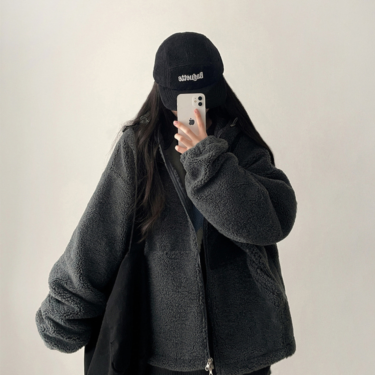 ボアウールフードジップアップ(6color) CHARCOAL