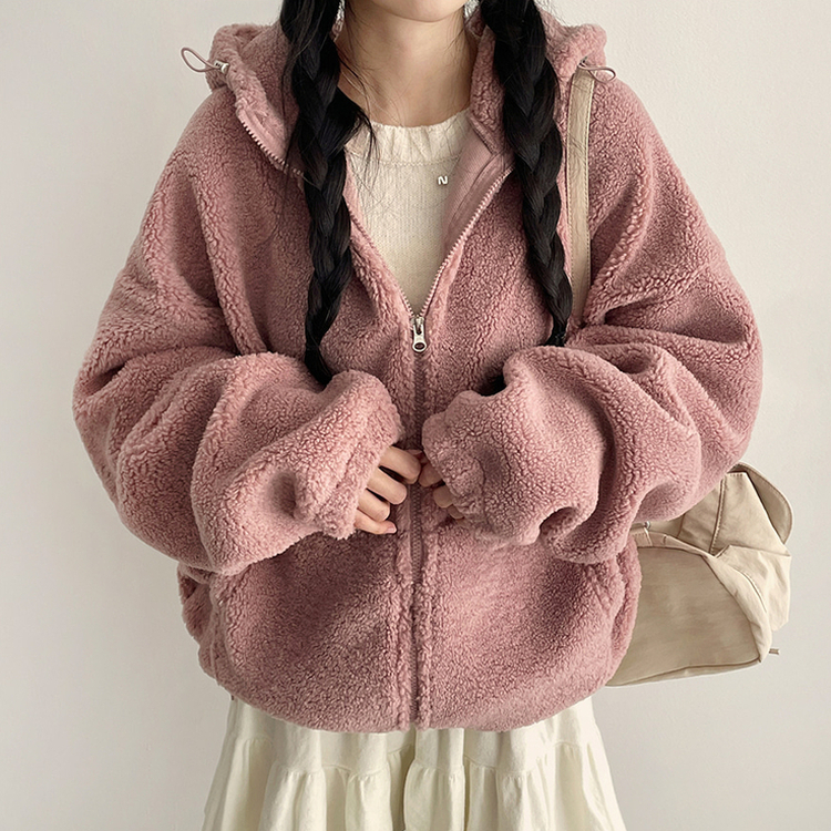 ボアウールフードジップアップ(6color) PINK