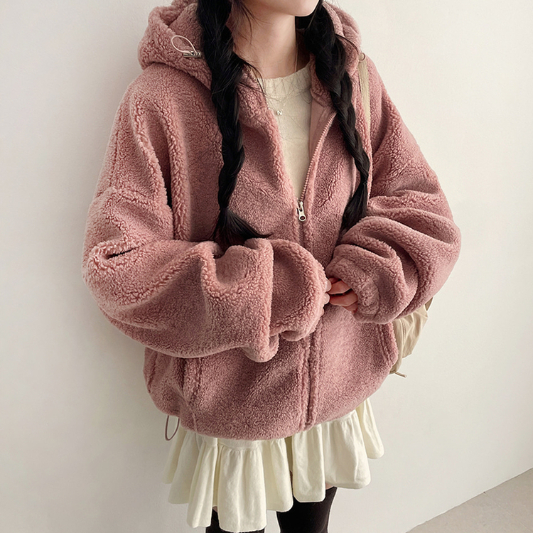 ボアウールフードジップアップ(6color) PINK