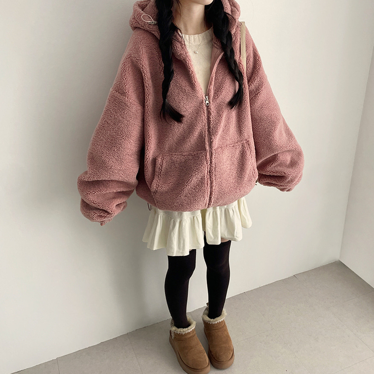 ボアウールフードジップアップ(6color) PINK