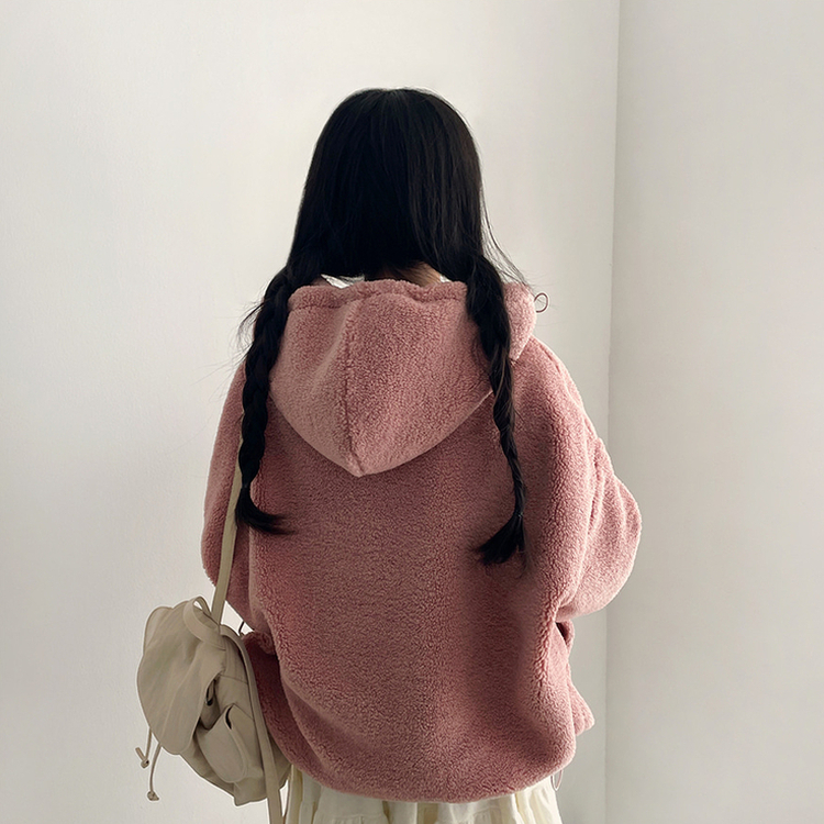 ボアウールフードジップアップ(6color) PINK