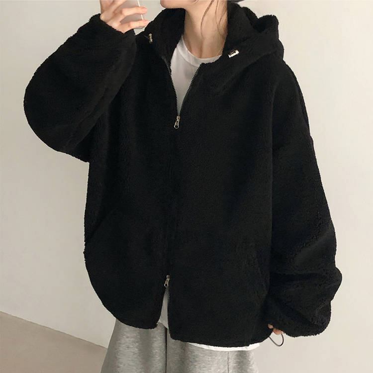 ボアウールフードジップアップ(6color) BLACK