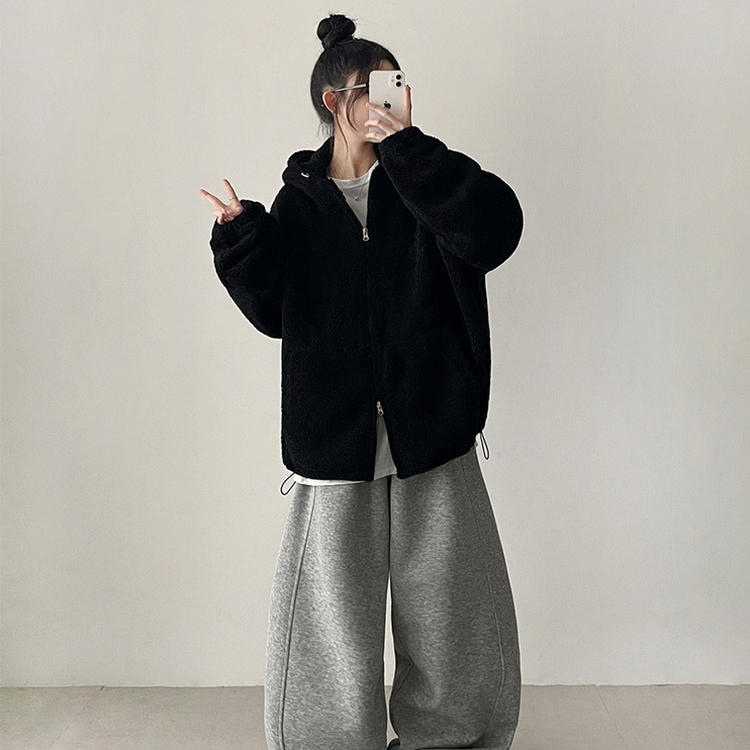 ボアウールフードジップアップ(6color) BLACK