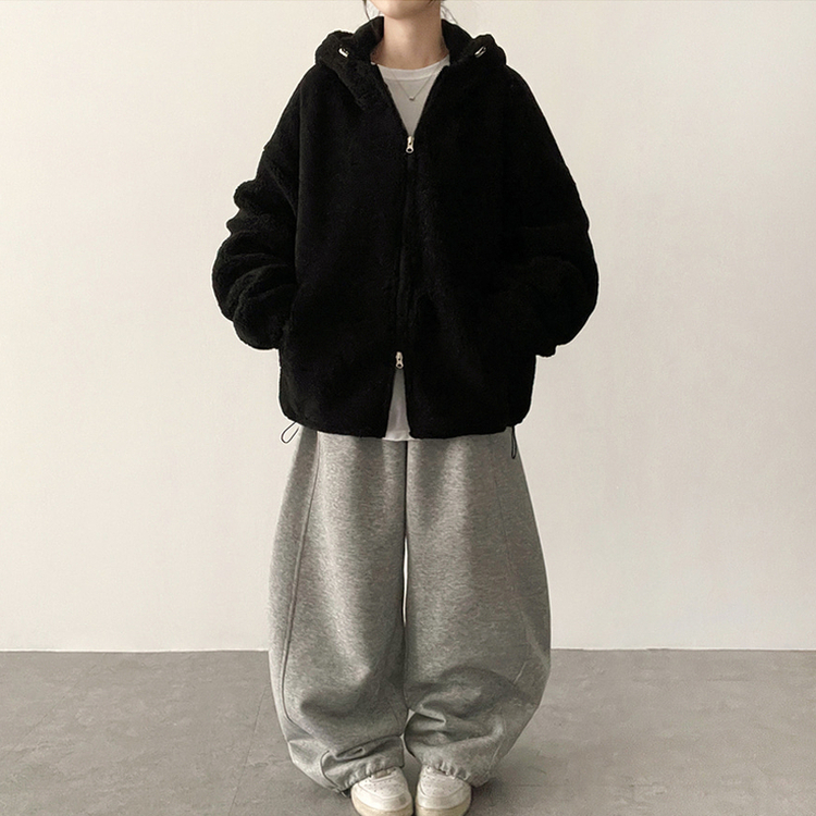 ボアウールフードジップアップ(6color) BLACK