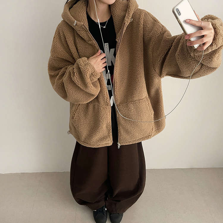 ボアウールフードジップアップ(6color) BEIGE