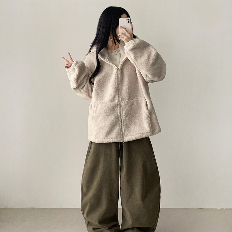 ボアウールフードジップアップ(6color) IVORY