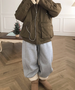 【丈別】サイドスリットストリングワイドトレーニングパンツ Merange Gray