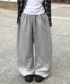 【丈別】サイドスリットストリングワイドトレーニングパンツ Merange Gray