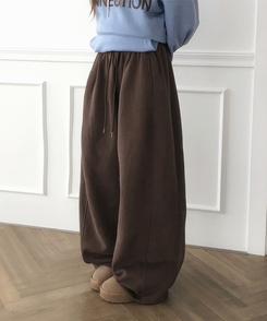 【丈別】サイドスリットストリングワイドトレーニングパンツ BROWN