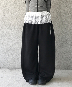 【丈別】サイドスリットストリングワイドトレーニングパンツ BLACK