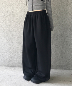 【丈別】サイドスリットストリングワイドトレーニングパンツ BLACK