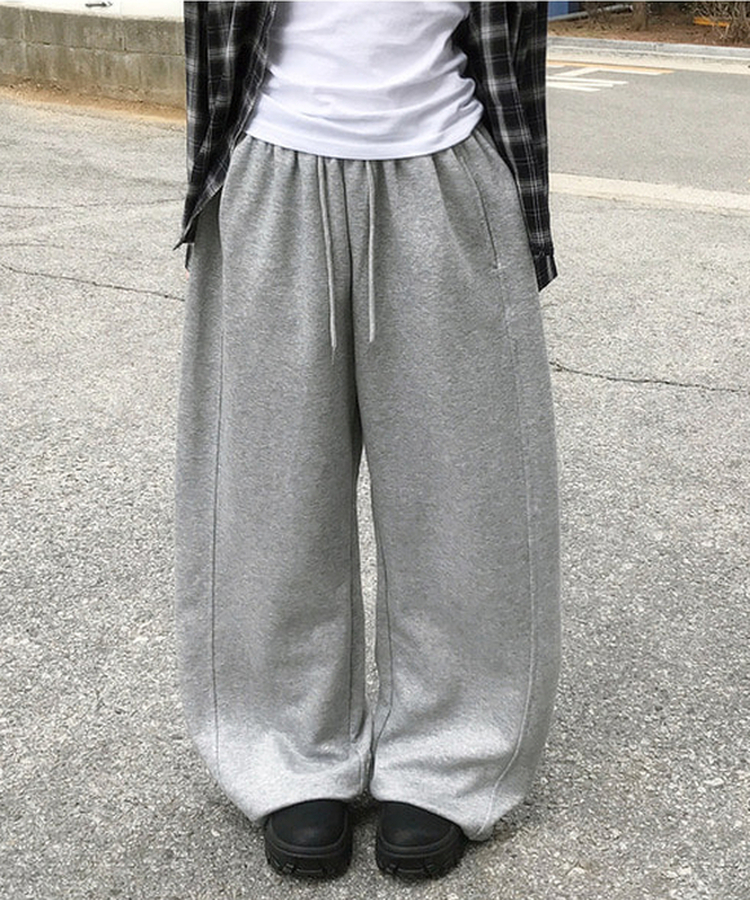 【丈別】サイドスリットストリングワイドトレーニングパンツ Merange Gray