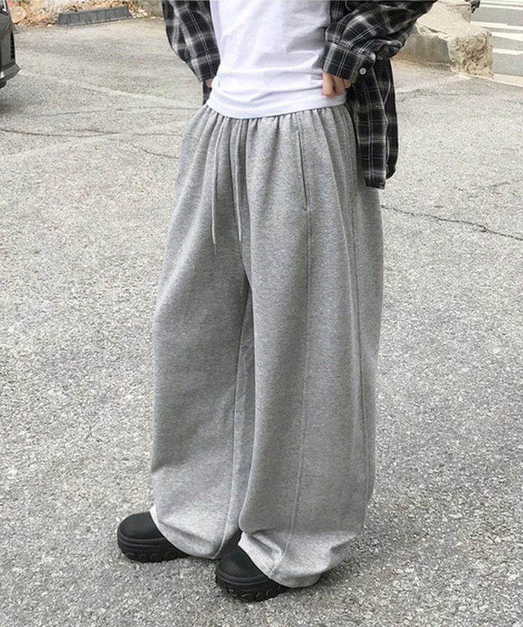 【丈別】サイドスリットストリングワイドトレーニングパンツ Merange Gray