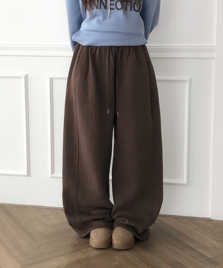 【丈別】サイドスリットストリングワイドトレーニングパンツ BROWN