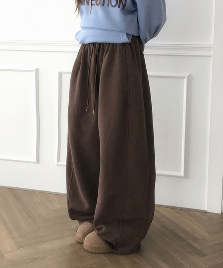 【丈別】サイドスリットストリングワイドトレーニングパンツ BROWN