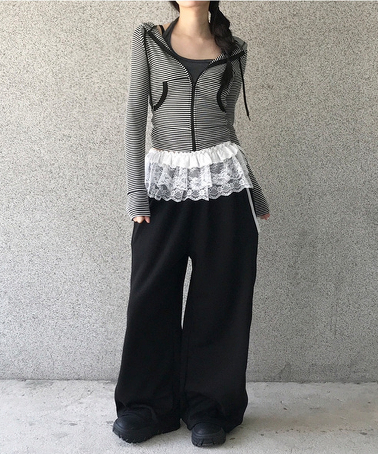 【丈別】サイドスリットストリングワイドトレーニングパンツ BLACK