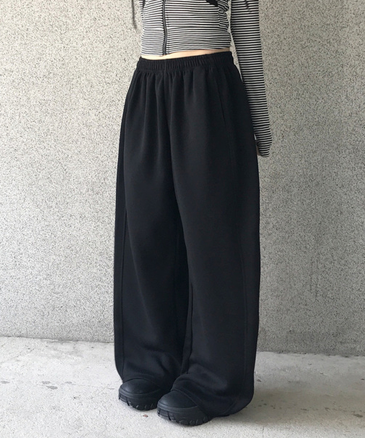 【丈別】サイドスリットストリングワイドトレーニングパンツ BLACK