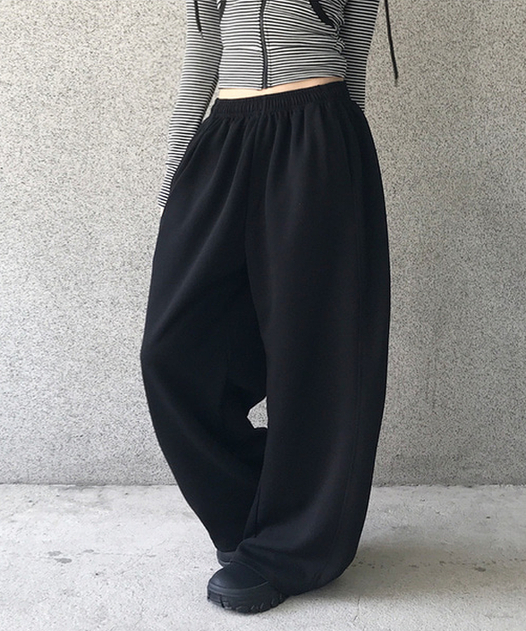 【丈別】サイドスリットストリングワイドトレーニングパンツ BLACK
