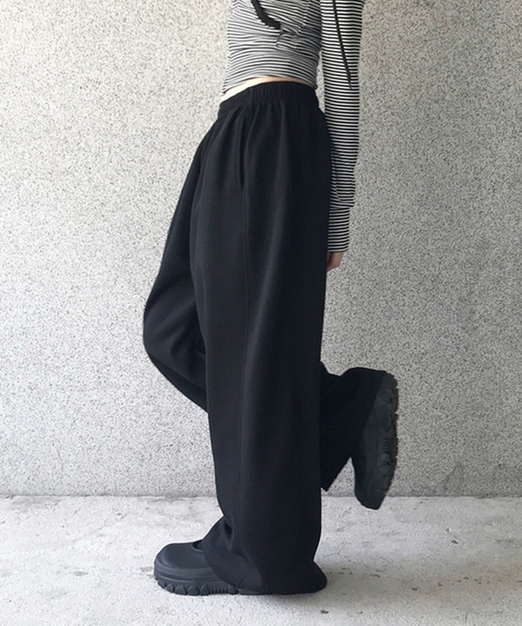 【丈別】サイドスリットストリングワイドトレーニングパンツ BLACK