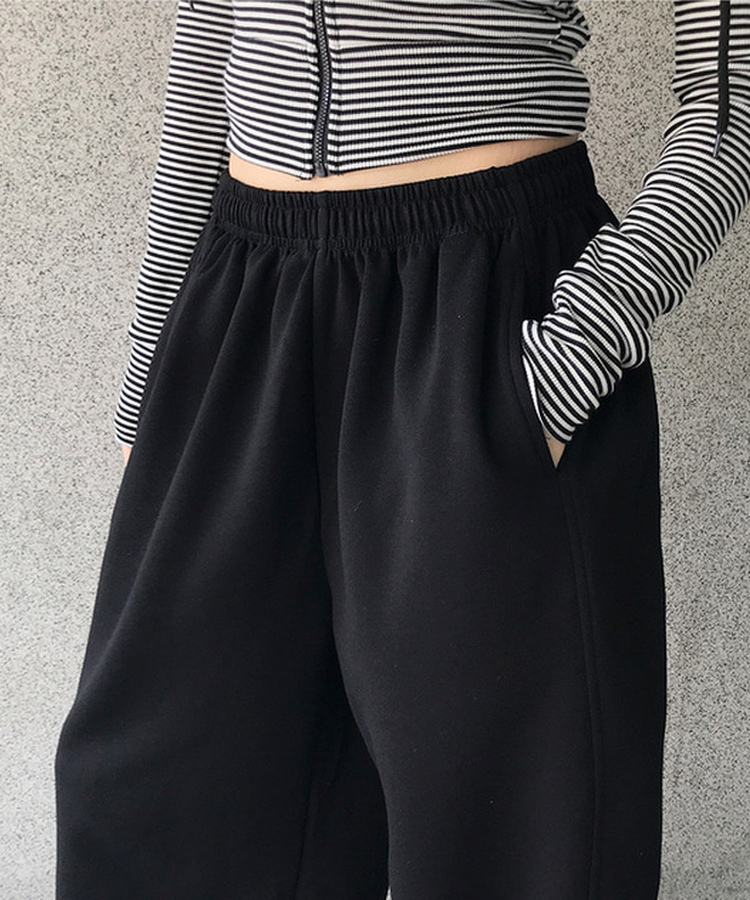 【丈別】サイドスリットストリングワイドトレーニングパンツ BLACK