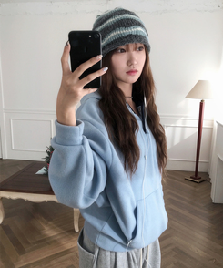 ハーフオープンボタンスフリースフード SKY BLUE