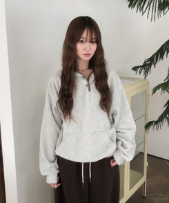 ハーフオープンボタンスフリースフード OATMEAL