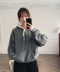 ハーフオープンボタンスフリースフード CHARCOAL