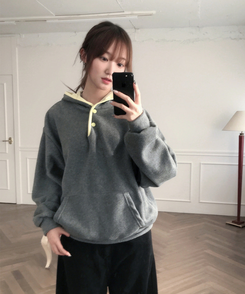 ハーフオープンボタンスフリースフード CHARCOAL