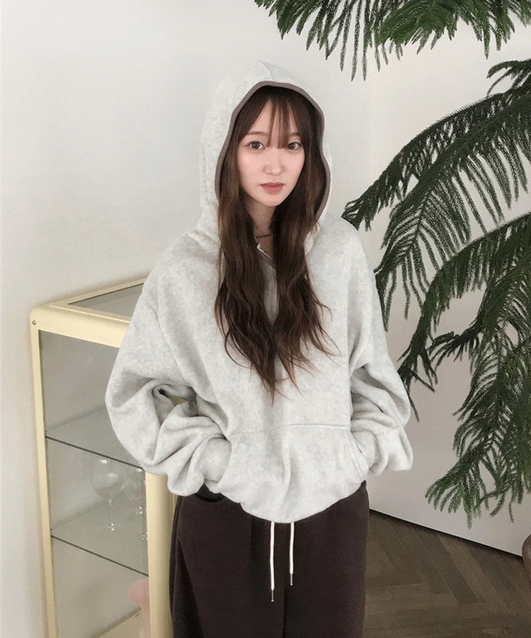 ハーフオープンボタンスフリースフード OATMEAL