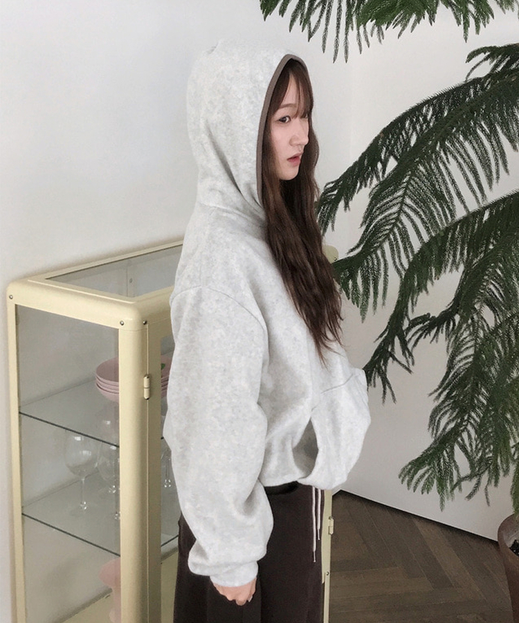 ハーフオープンボタンスフリースフード OATMEAL