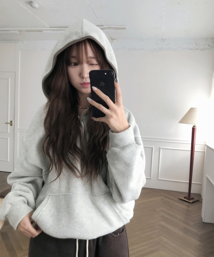 ハーフオープンボタンスフリースフード OATMEAL