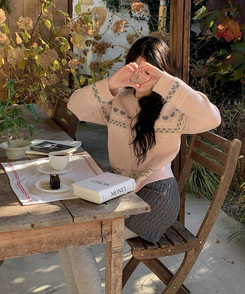 ウールノルディックラウンドニットカーディガン PINK