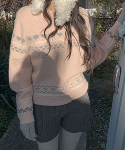 ウールノルディックラウンドニットカーディガン PINK