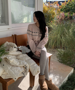 ウールノルディックラウンドニットカーディガン PINK