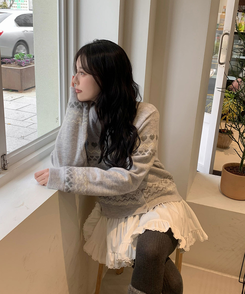 ウールノルディックラウンドニットカーディガン GRAY