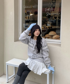 ウールノルディックラウンドニットカーディガン GRAY