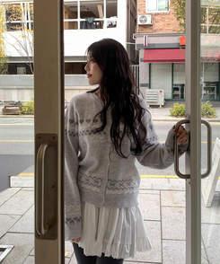 ウールノルディックラウンドニットカーディガン GRAY