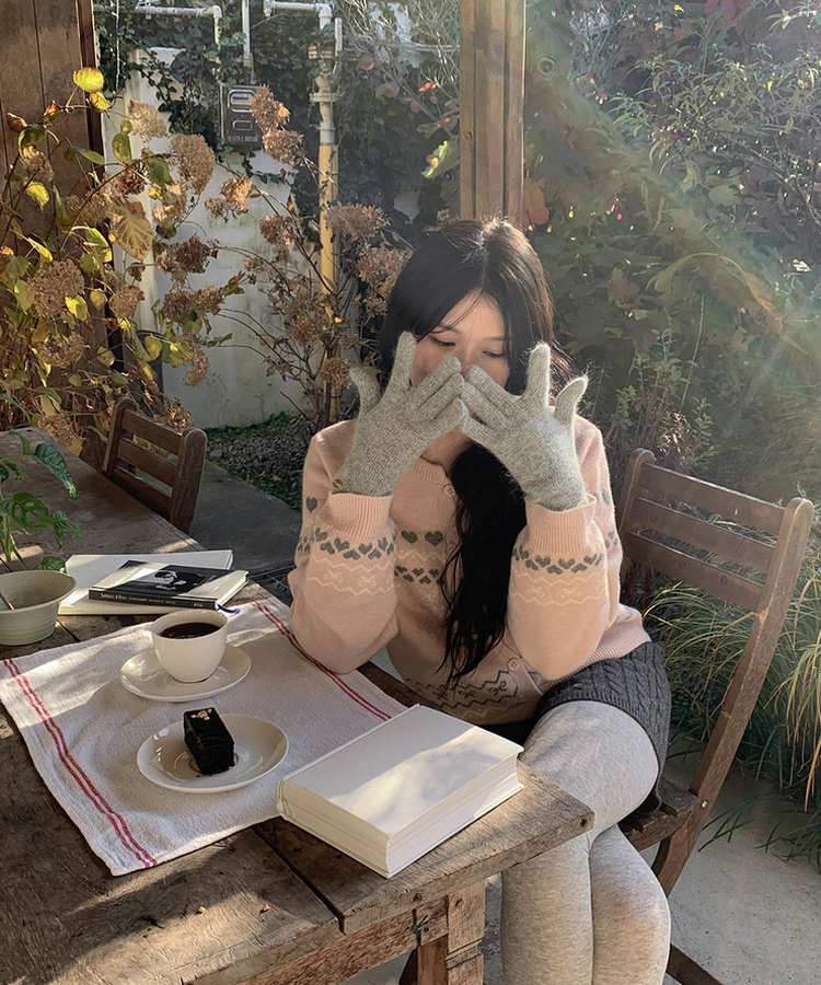 ウールノルディックラウンドニットカーディガン PINK