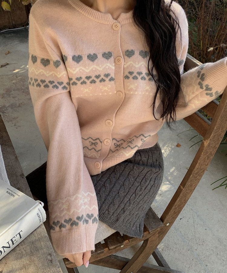 ウールノルディックラウンドニットカーディガン PINK